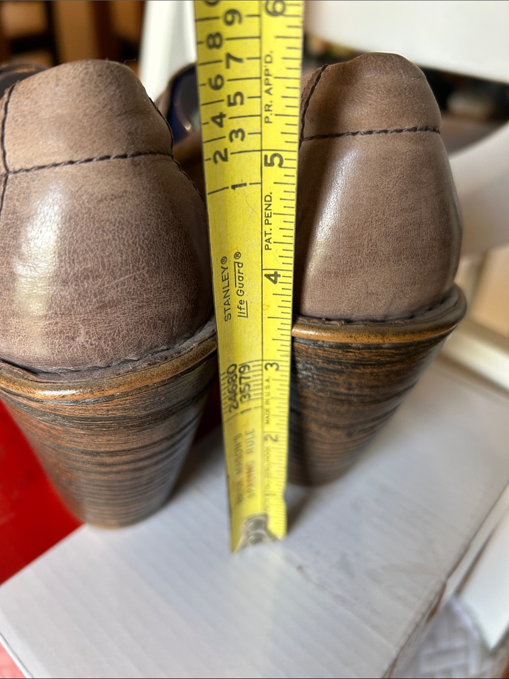 Born Women's Brown Leather Slip-On Heeled Loafers - Picture 6 of 7